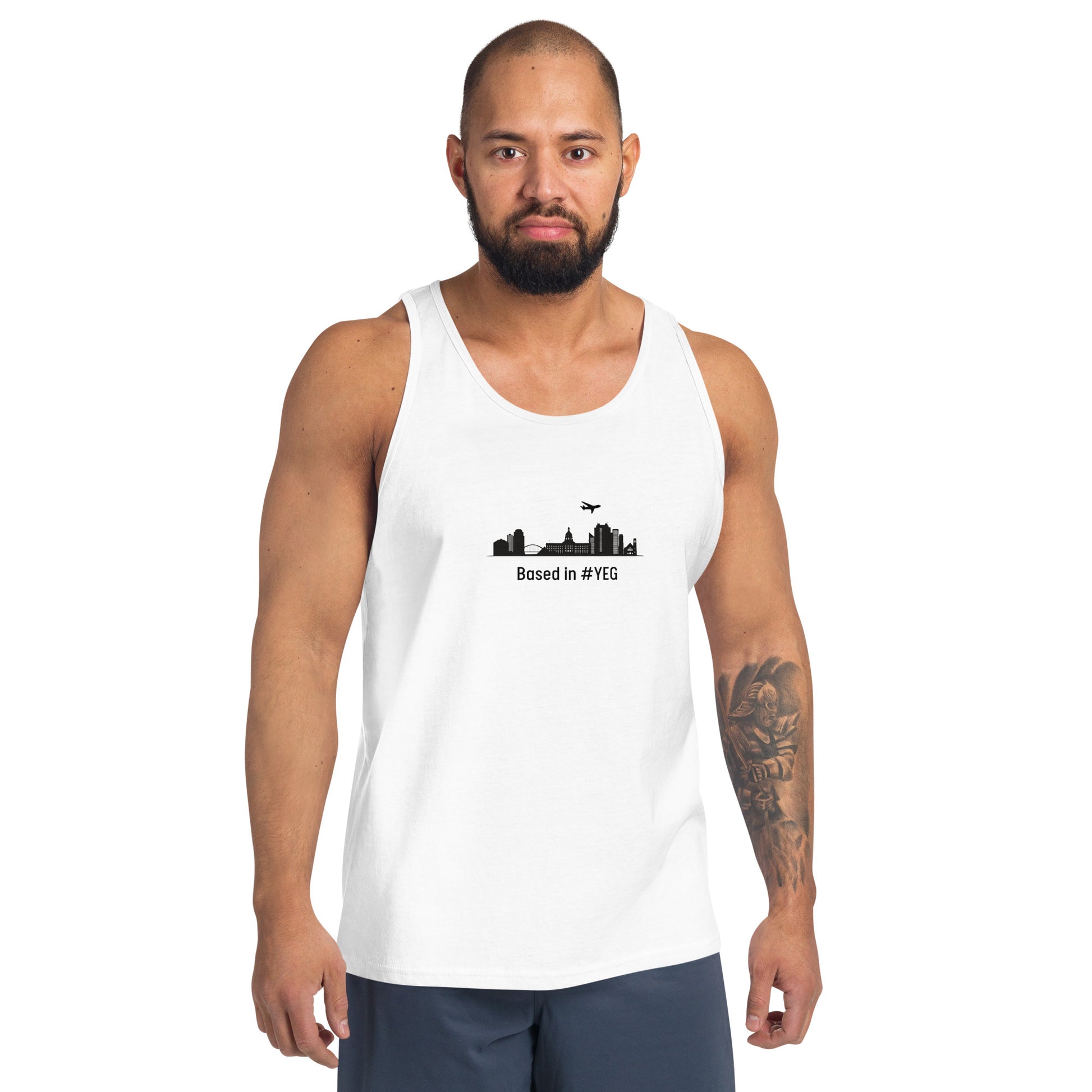 Based in YEG Unisex Tank Top - Black - Remove B4 Flight