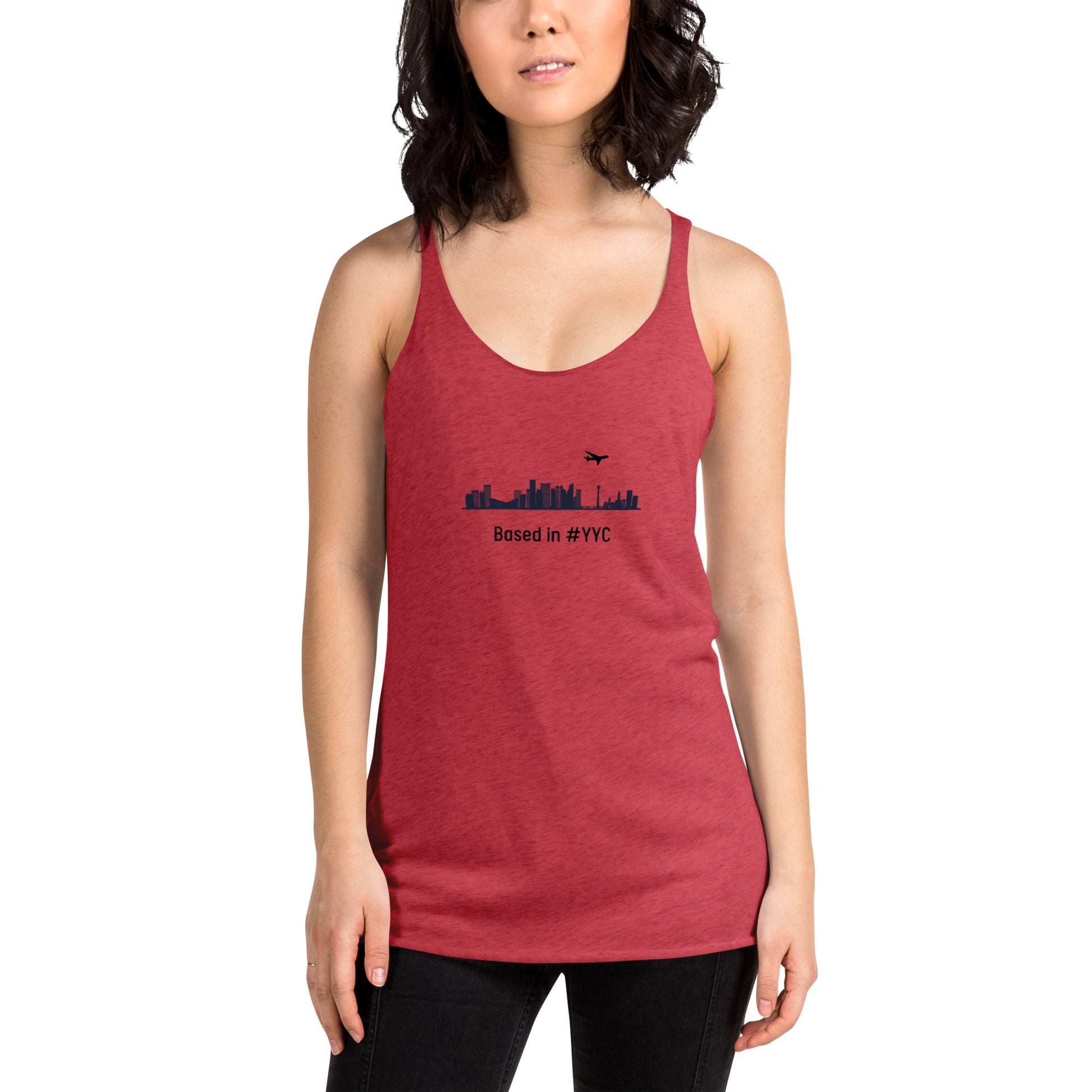 Based in YYC Women's Racerback Tank - Black - Remove B4 Flight